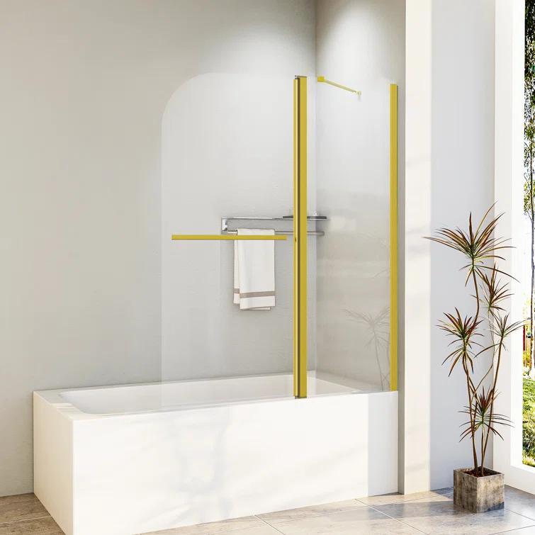 43 In. W * 58 In. H Frameless Folding Shower Doors For Bathtub, 1/4" (6Mm) Thick SGCC Tempered Glass Door, Bathroom Pivot Tub Glass Door