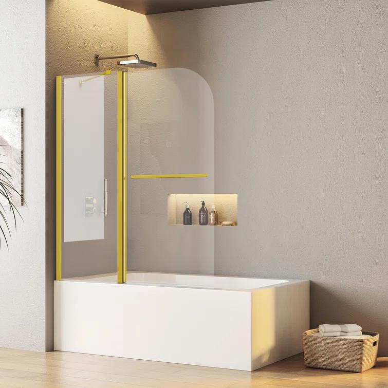 43 In. W * 58 In. H Frameless Folding Shower Doors For Bathtub, 1/4" (6Mm) Thick SGCC Tempered Glass Door, Bathroom Pivot Tub Glass Door