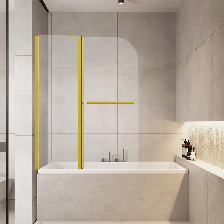 43 In. W * 58 In. H Frameless Folding Shower Doors For Bathtub, 1/4" (6Mm) Thick SGCC Tempered Glass Door, Bathroom Pivot Tub Glass Door