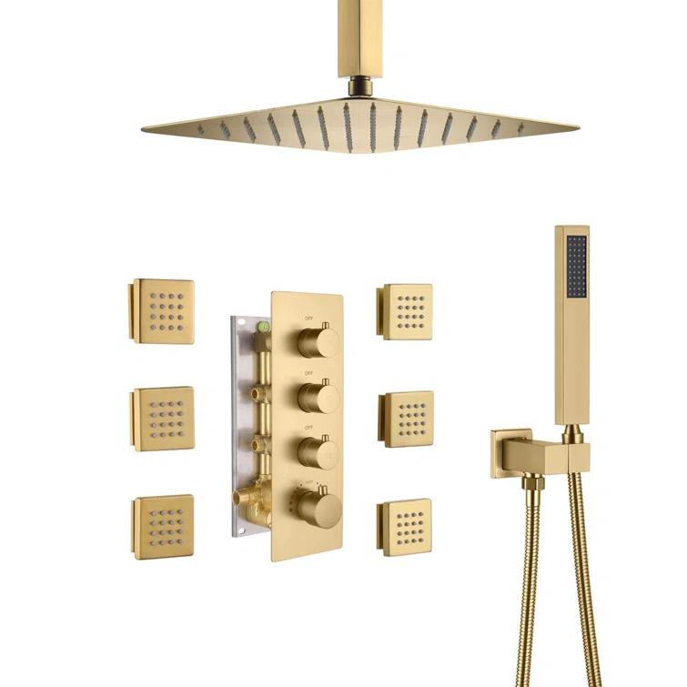 mondawe WF6310-12BG Herathena 3 Functions Ceiling Mounted Luxury Shower System with 6 Body Jets (Rough-in Valve Included)