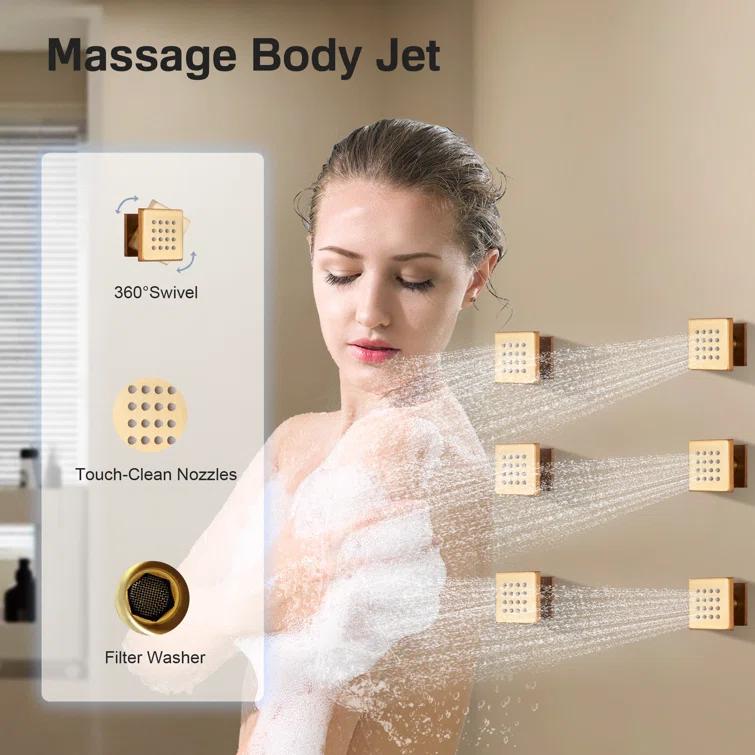 mondawe WF6310-12BG Herathena 3 Functions Ceiling Mounted Luxury Shower System with 6 Body Jets (Rough-in Valve Included)