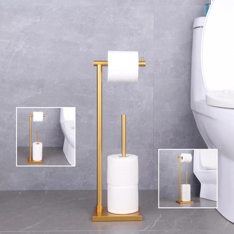 Freestanding Stainless Steel Toilet Paper Holder With Extra Storage, Modern Design, Rustproof, Easy Installation