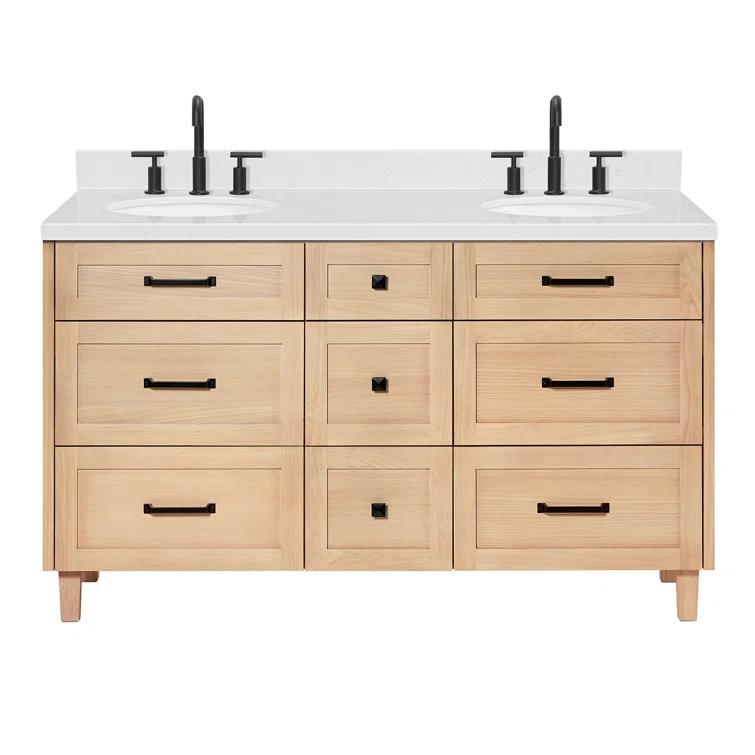 Ariel Bath Ariel Monrow 60 Inch Double Oval Sink Bathroom Vanity With Carrara Quartz Countertop