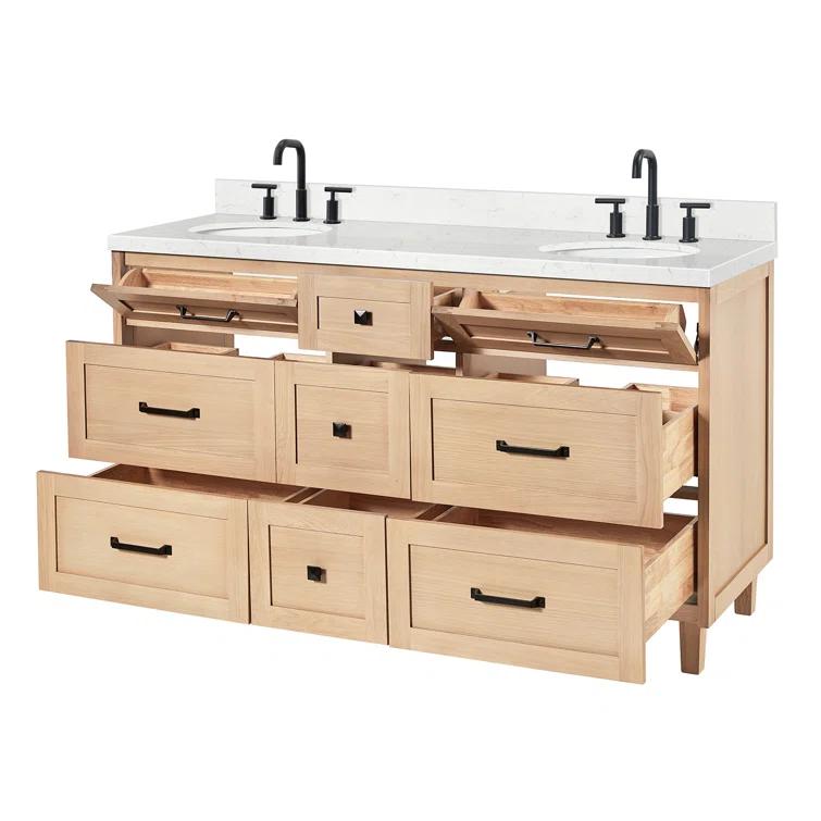 Ariel Bath Ariel Monrow 60 Inch Double Oval Sink Bathroom Vanity With Carrara Quartz Countertop