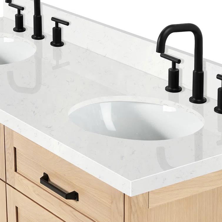Ariel Bath Ariel Monrow 60 Inch Double Oval Sink Bathroom Vanity With Carrara Quartz Countertop