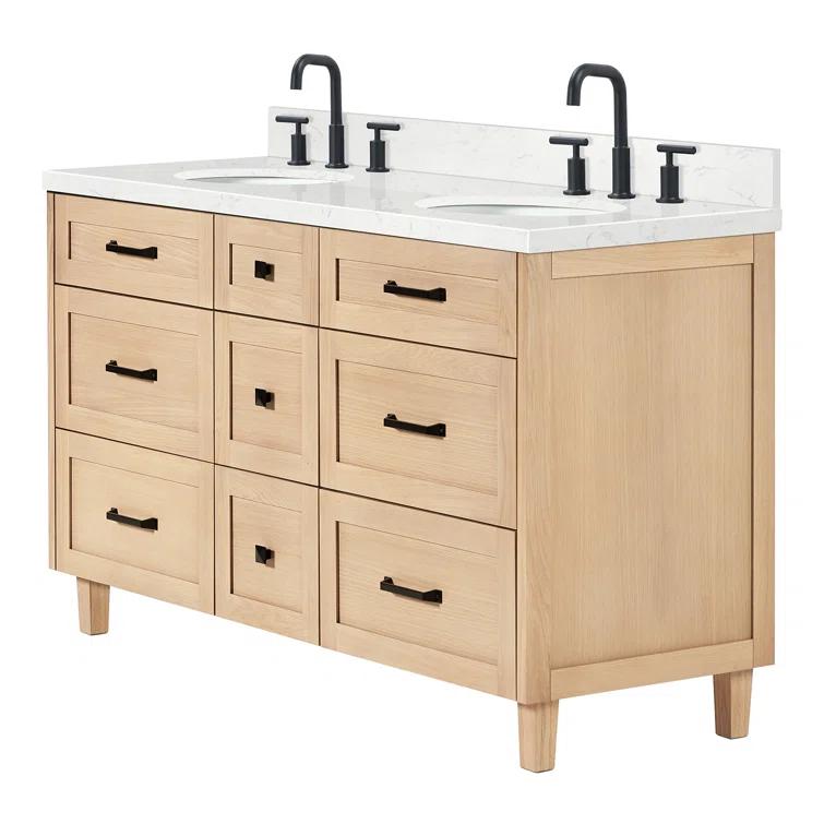 Ariel Bath Ariel Monrow 60 Inch Double Oval Sink Bathroom Vanity With Carrara Quartz Countertop