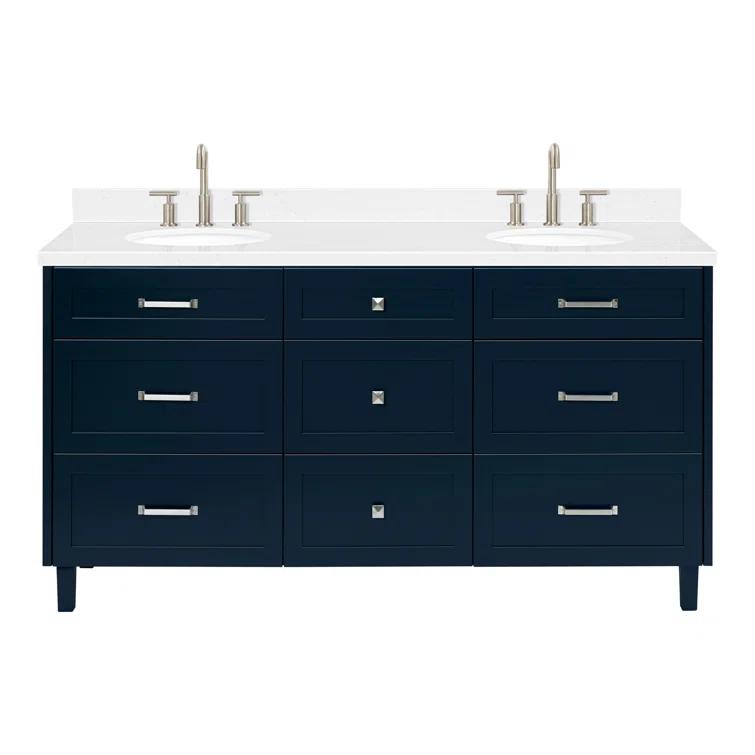 Ariel Monrow 66 Inch Double Oval Sink Bathroom Vanity With Carrara White Quartz Countertop