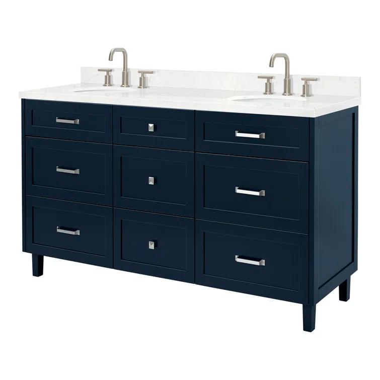 Ariel Monrow 66 Inch Double Oval Sink Bathroom Vanity With Carrara White Quartz Countertop