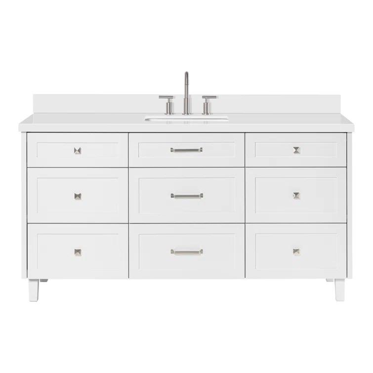 Ariel Monroe 67 Inch Single Rectangular Sink Bathroom Vanity With Pure White Quartz Countertop