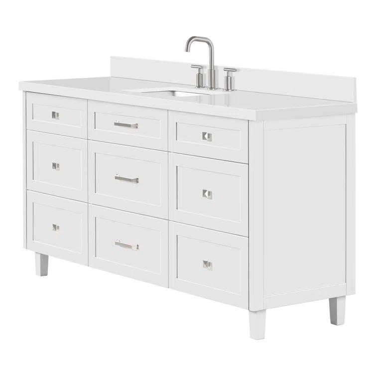Ariel Monroe 67 Inch Single Rectangular Sink Bathroom Vanity With Pure White Quartz Countertop