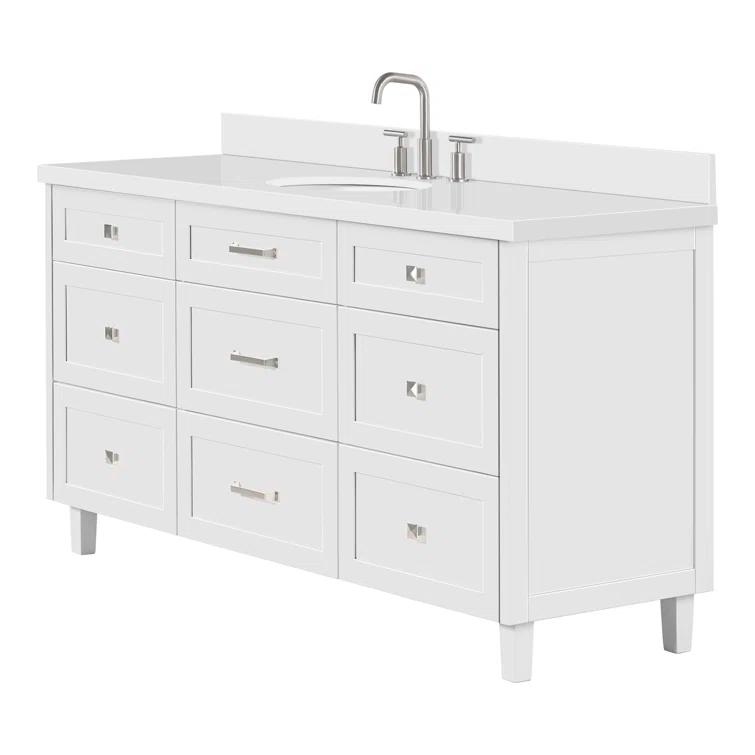 Ariel Monrow 67 Inch Single Oval Sink Bathroom Vanity With Pure White Quartz Countertop