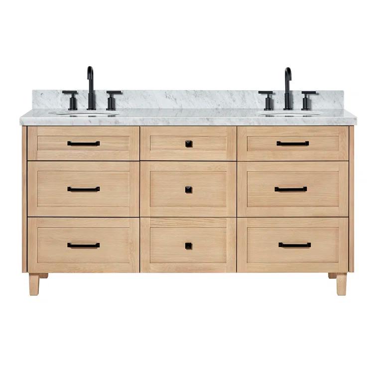 Ariel Monrow 67 Inch Double Oval Sink Bathroom Vanity With Italian Carrara Marble Countertop