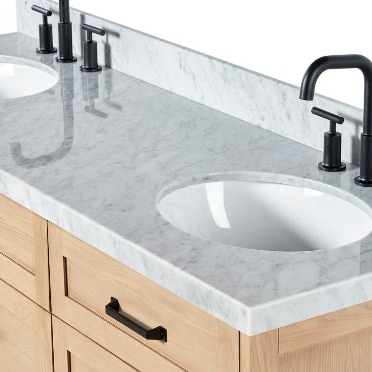Ariel Monrow 67 Inch Double Oval Sink Bathroom Vanity With Italian Carrara Marble Countertop