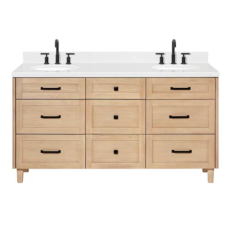 Ariel Monrow 66 Inch Double Oval Sink Bathroom Vanity With Carrara White Quartz Countertop