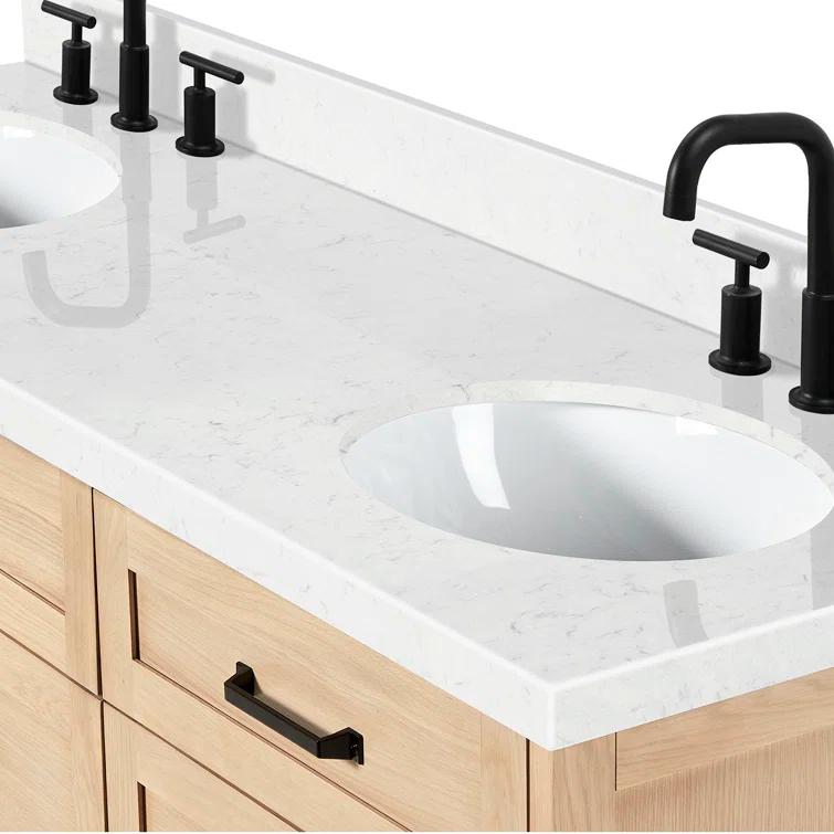 Ariel Monrow 66 Inch Double Oval Sink Bathroom Vanity With Carrara White Quartz Countertop