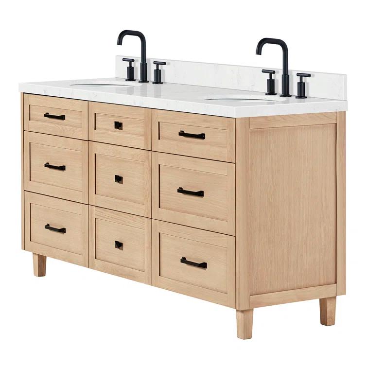 Ariel Monrow 66 Inch Double Oval Sink Bathroom Vanity With Carrara White Quartz Countertop