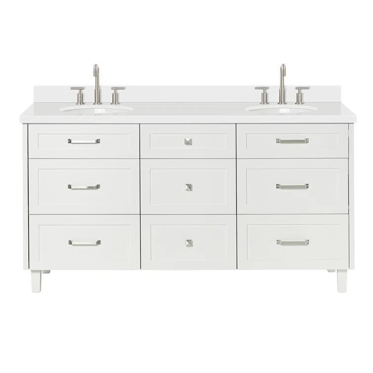 Ariel Monrow 67 Inch Double Oval Sink Bathroom Vanity With Pure White Quartz Countertop