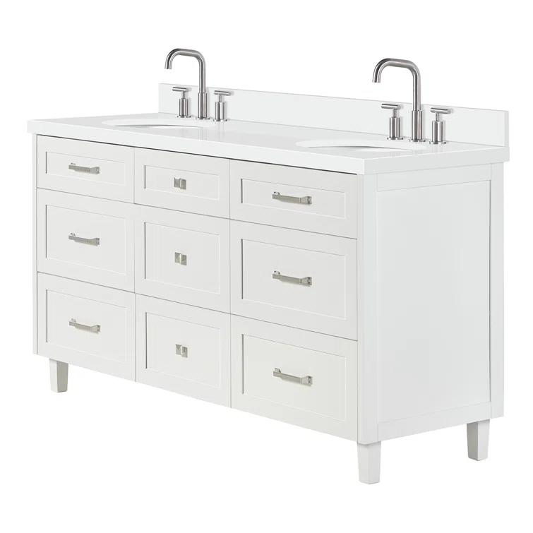 Ariel Monrow 67 Inch Double Oval Sink Bathroom Vanity With Pure White Quartz Countertop