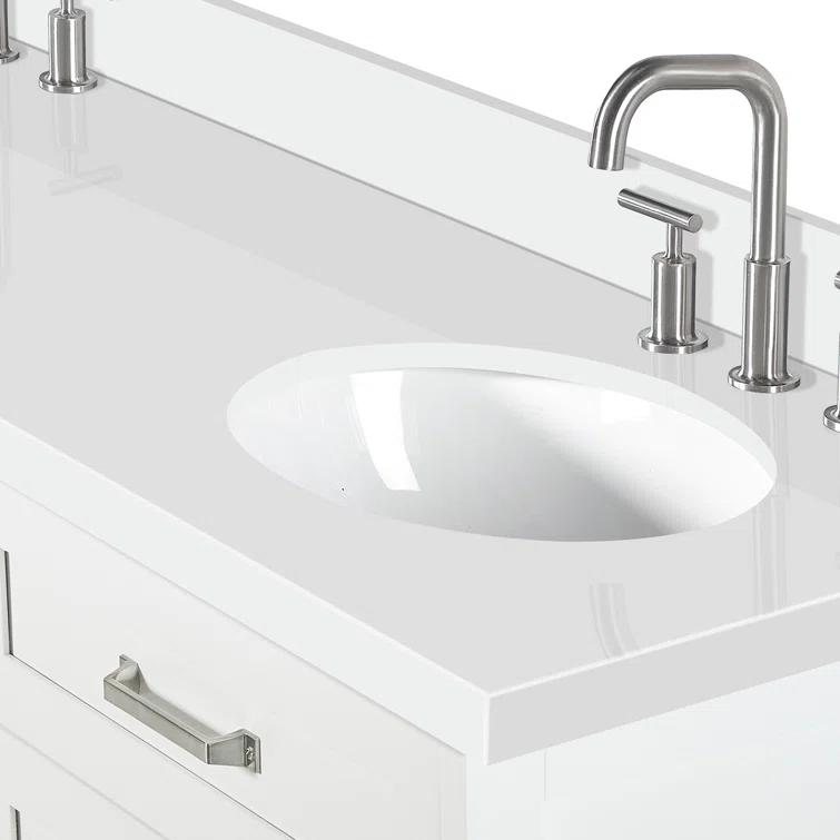 Ariel Monrow 67 Inch Double Oval Sink Bathroom Vanity With Pure White Quartz Countertop