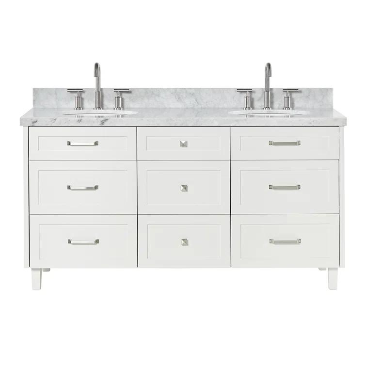 Ariel Monrow 67 Inch Double Oval Sink Bathroom Vanity With Italian Carrara Marble Countertop