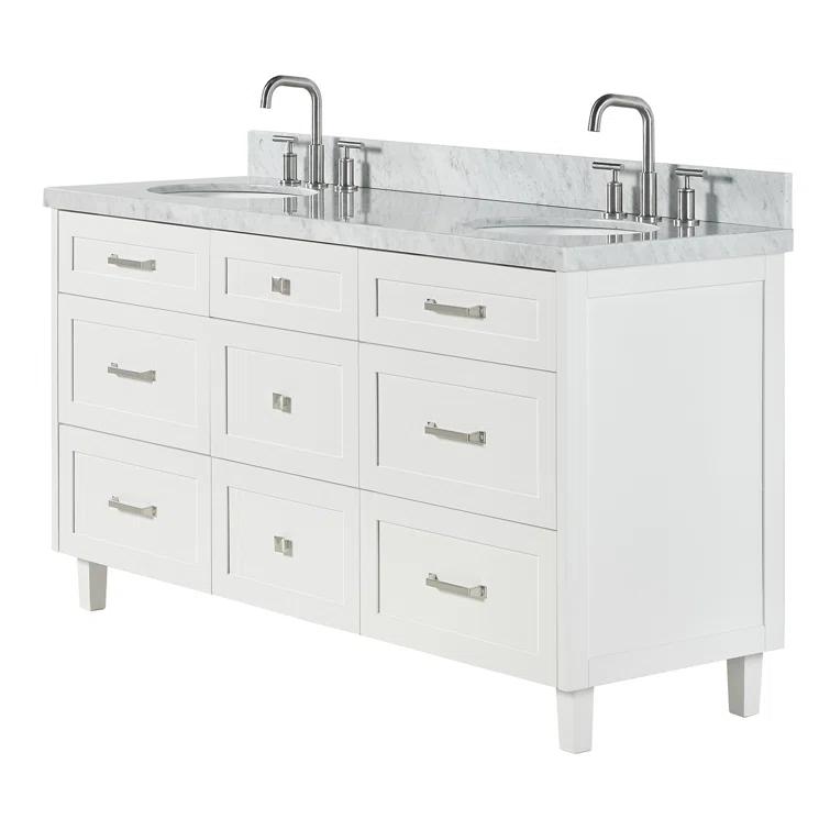 Ariel Monrow 67 Inch Double Oval Sink Bathroom Vanity With Italian Carrara Marble Countertop