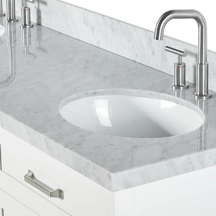 Ariel Monrow 67 Inch Double Oval Sink Bathroom Vanity With Italian Carrara Marble Countertop