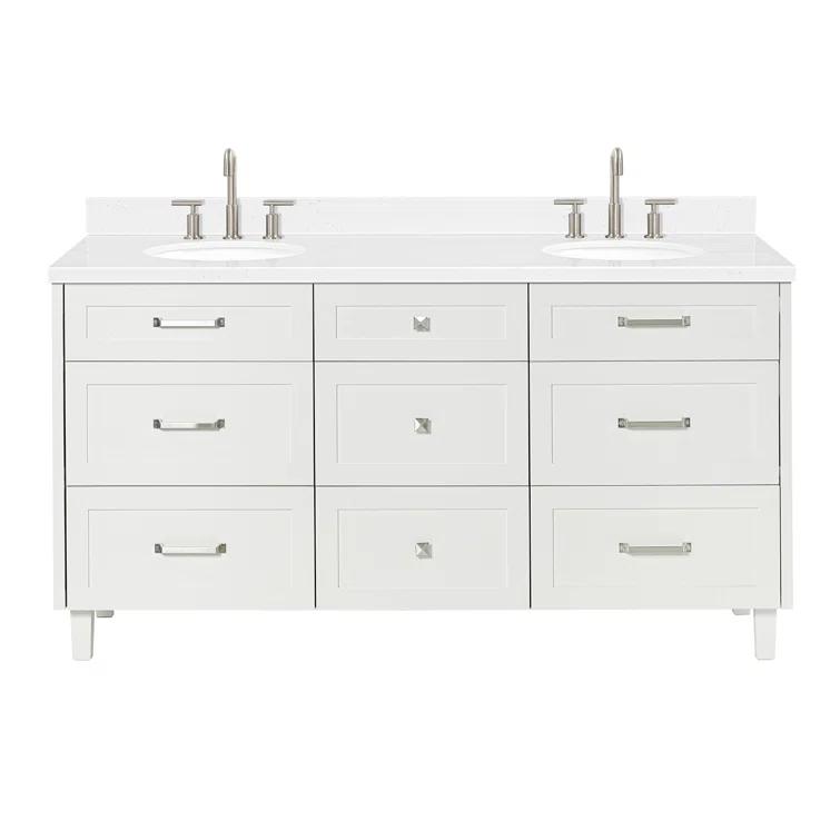 Ariel Monrow 66 Inch Double Oval Sink Bathroom Vanity With Carrara White Quartz Countertop