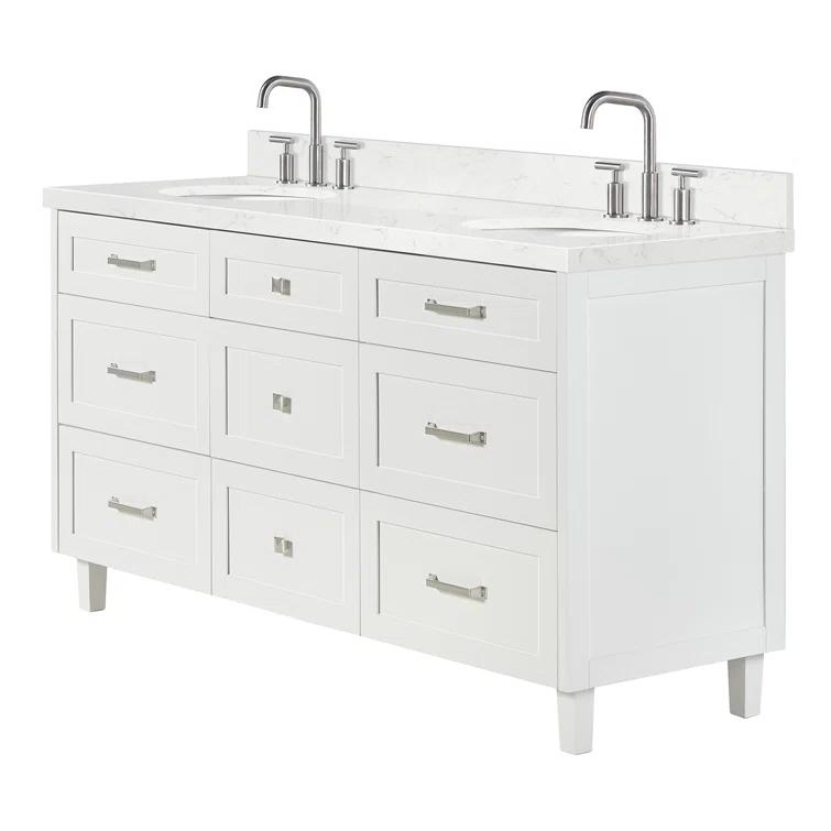 Ariel Monrow 66 Inch Double Oval Sink Bathroom Vanity With Carrara White Quartz Countertop
