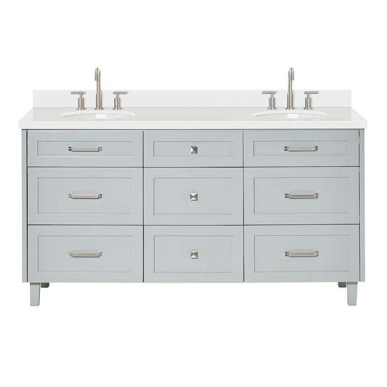 Ariel Bath Ariel Monrow 67 Inch Double Oval Sink Bathroom Vanity With Pure White Quartz Countertop