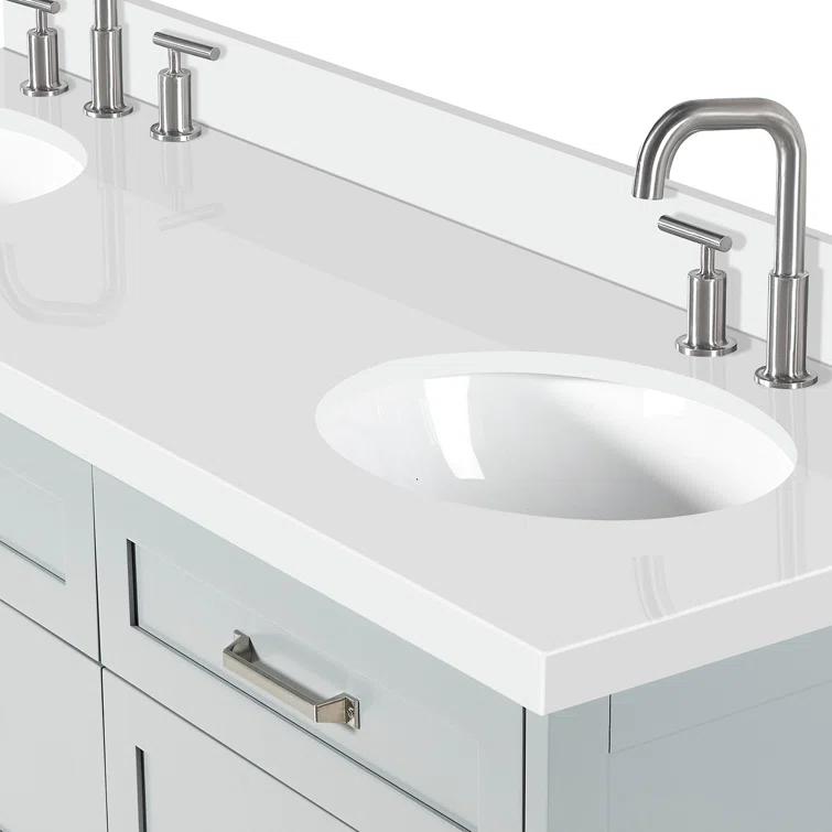 Ariel Bath Ariel Monrow 67 Inch Double Oval Sink Bathroom Vanity With Pure White Quartz Countertop