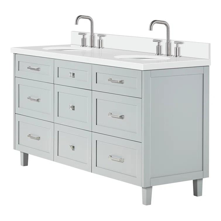 Ariel Bath Ariel Monrow 67 Inch Double Oval Sink Bathroom Vanity With Pure White Quartz Countertop