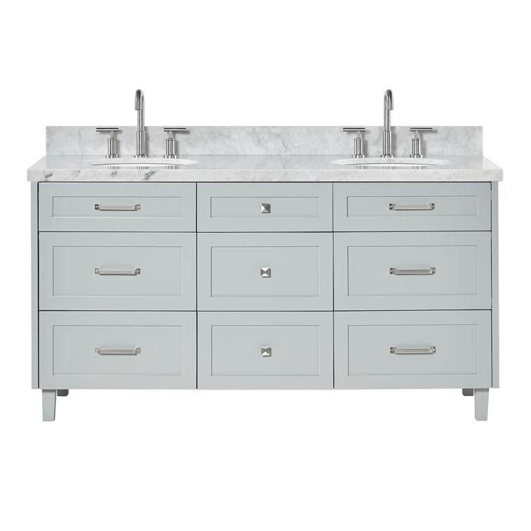 Ariel Bath Ariel Monrow 67 Inch Double Oval Sink Bathroom Vanity With Italian Carrara Marble Countertop
