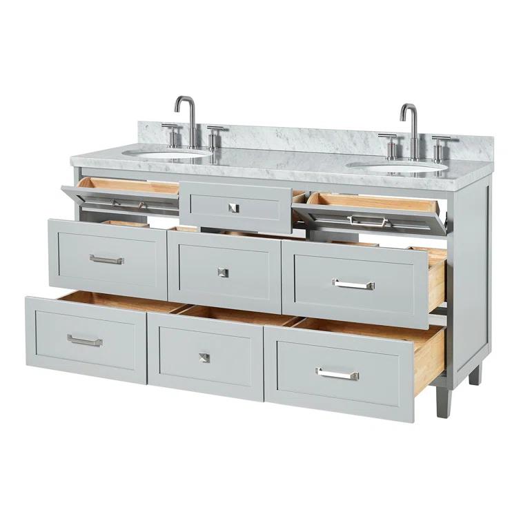 Ariel Bath Ariel Monrow 67 Inch Double Oval Sink Bathroom Vanity With Italian Carrara Marble Countertop