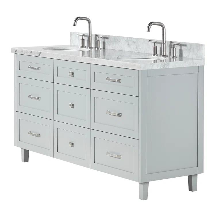 Ariel Bath Ariel Monrow 67 Inch Double Oval Sink Bathroom Vanity With Italian Carrara Marble Countertop