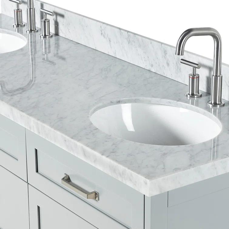 Ariel Bath Ariel Monrow 67 Inch Double Oval Sink Bathroom Vanity With Italian Carrara Marble Countertop