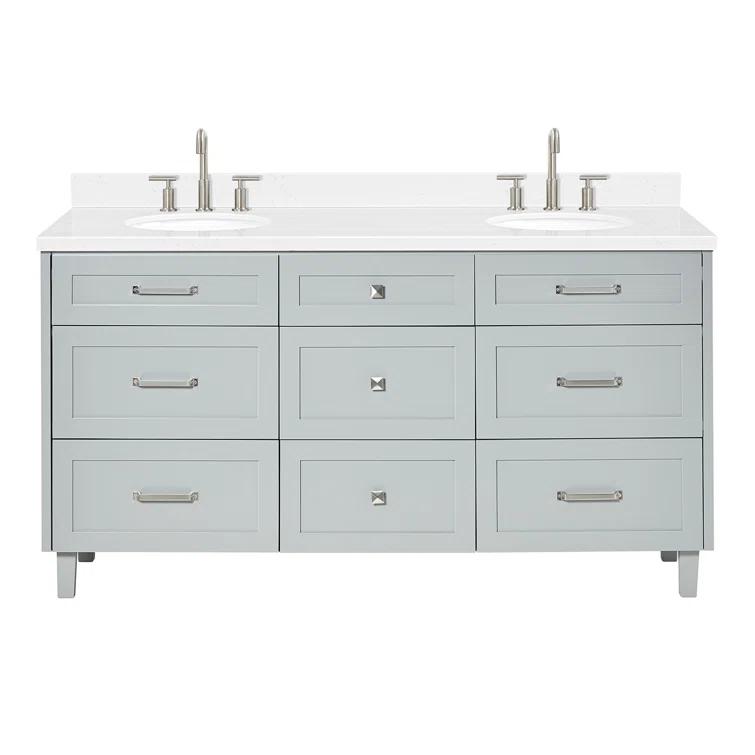 Ariel Monrow 66 Inch Double Oval Sink Bathroom Vanity With Carrara White Quartz Countertop