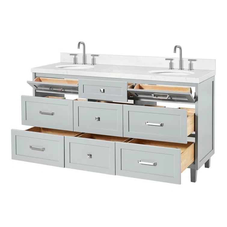 Ariel Monrow 66 Inch Double Oval Sink Bathroom Vanity With Carrara White Quartz Countertop