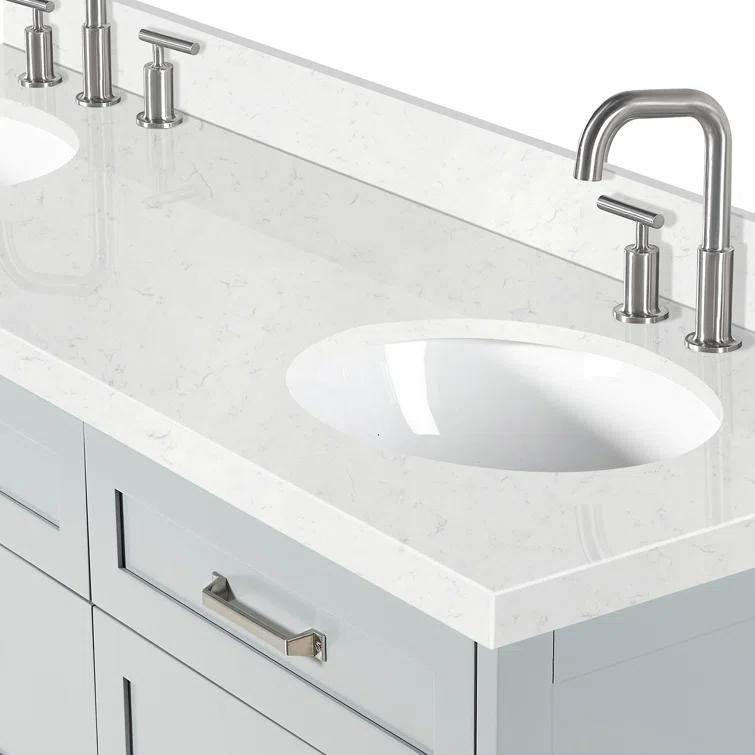 Ariel Monrow 66 Inch Double Oval Sink Bathroom Vanity With Carrara White Quartz Countertop
