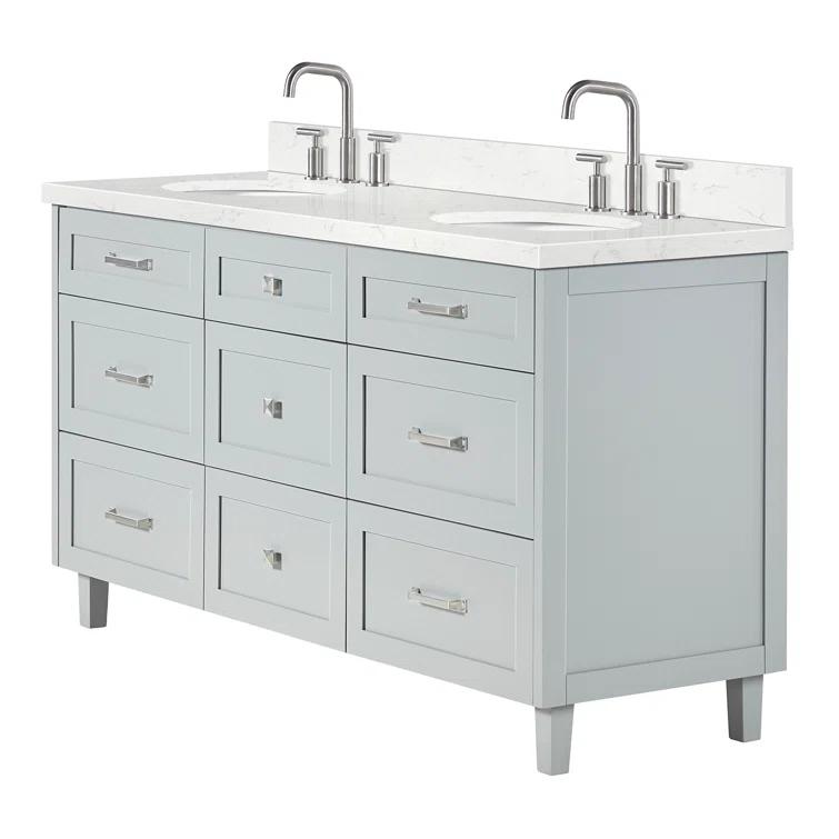 Ariel Monrow 66 Inch Double Oval Sink Bathroom Vanity With Carrara White Quartz Countertop