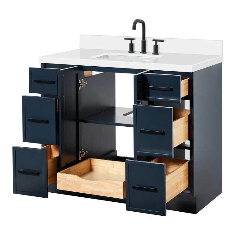 Ariel Kelly 43 Inch Single Rectangular Sink Bathroom Vanity With Quartz Countertop