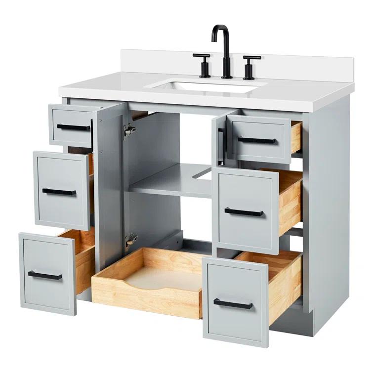 Ariel Kelly 43 Inch Single Rectangular Sink Bathroom Vanity With Quartz Countertop