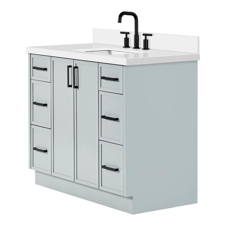 Ariel Kelly 43 Inch Single Rectangular Sink Bathroom Vanity With Quartz Countertop
