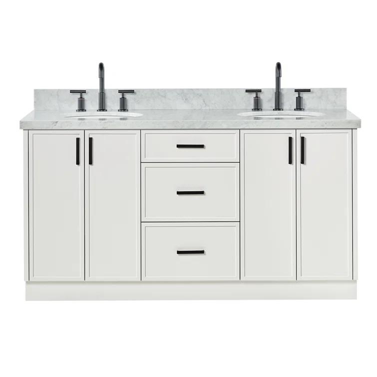 Ariel Kellie 67 Inch Double Oval Sink Bathroom Vanity With Italian Carrara Marble Countertop