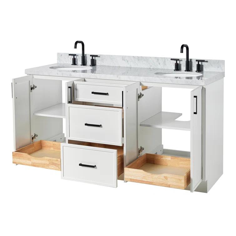 Ariel Kellie 67 Inch Double Oval Sink Bathroom Vanity With Italian Carrara Marble Countertop