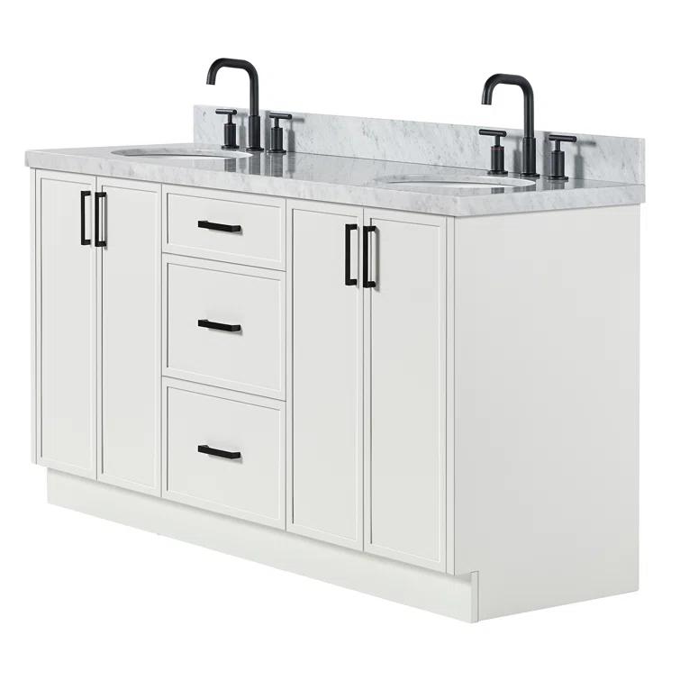 Ariel Kellie 67 Inch Double Oval Sink Bathroom Vanity With Italian Carrara Marble Countertop