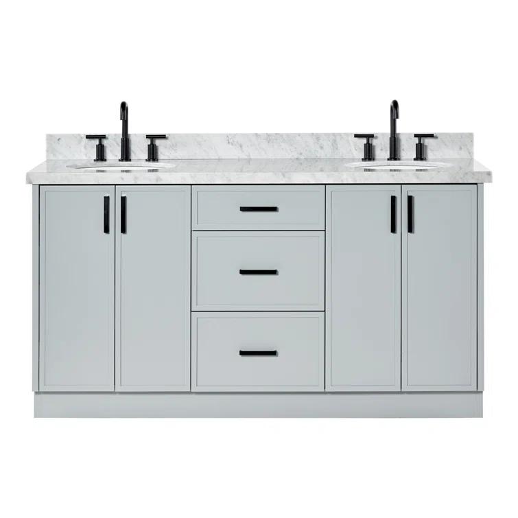 Ariel Kellie 67 Inch Double Oval Sink Bathroom Vanity With Italian Carrara Marble Countertop