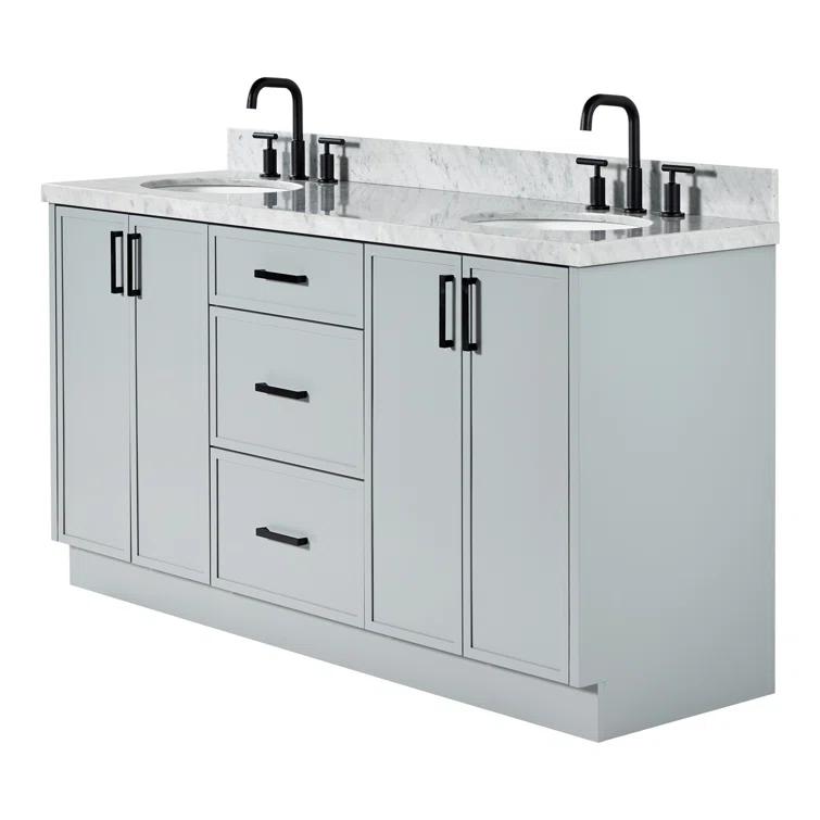 Ariel Kellie 67 Inch Double Oval Sink Bathroom Vanity With Italian Carrara Marble Countertop
