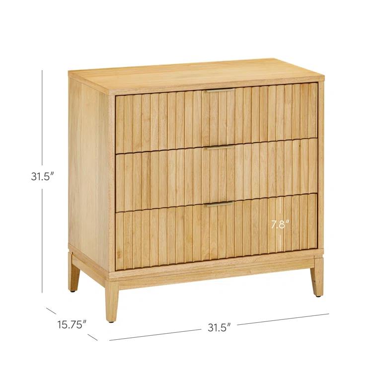 Nathan James 3-Drawer Dresser With Solid Wood Frame And Fluted Details