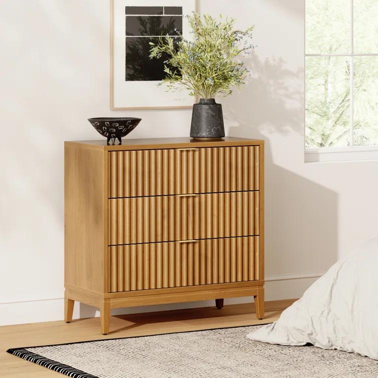 Nathan James 3-Drawer Dresser With Solid Wood Frame And Fluted Details