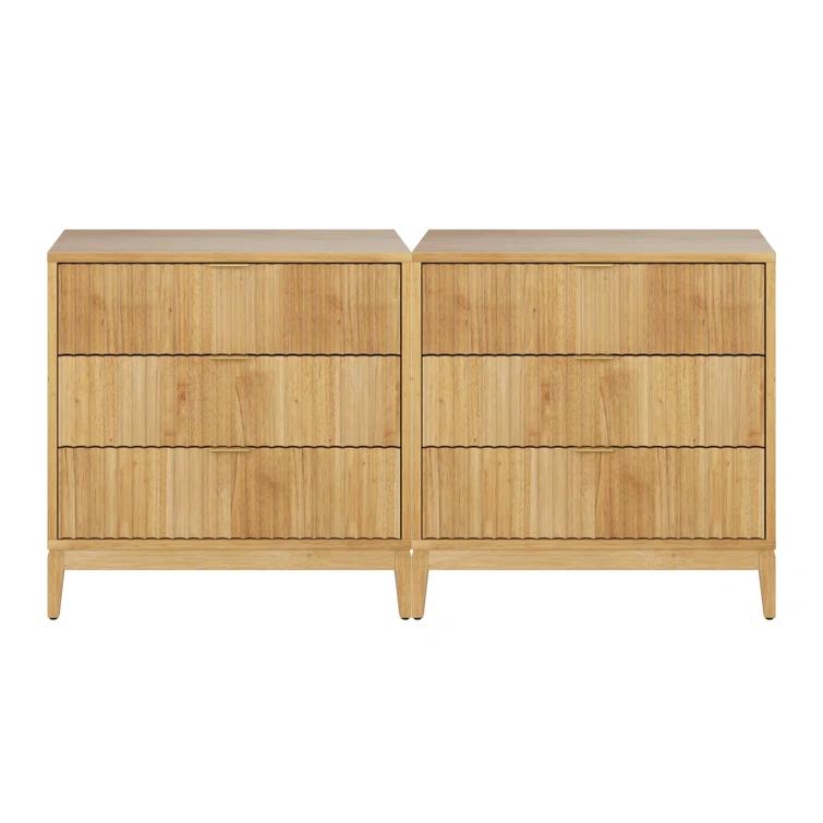 Nathan James 3-Drawer Dresser With Solid Wood Frame And Fluted Details (2-Piece Set)